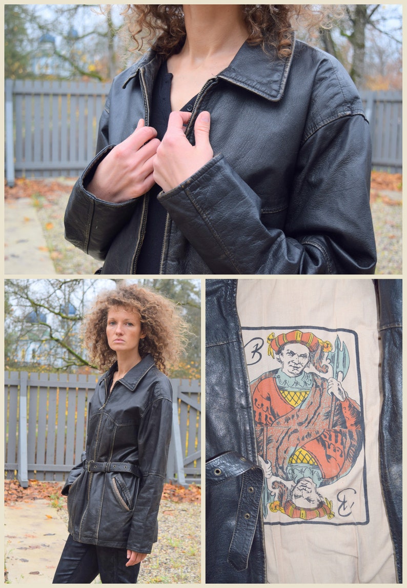 Distressed black leather jacket, women's biker jacket, moto jacket, leather coat, goatskin jacket, real leather, Size M image 2