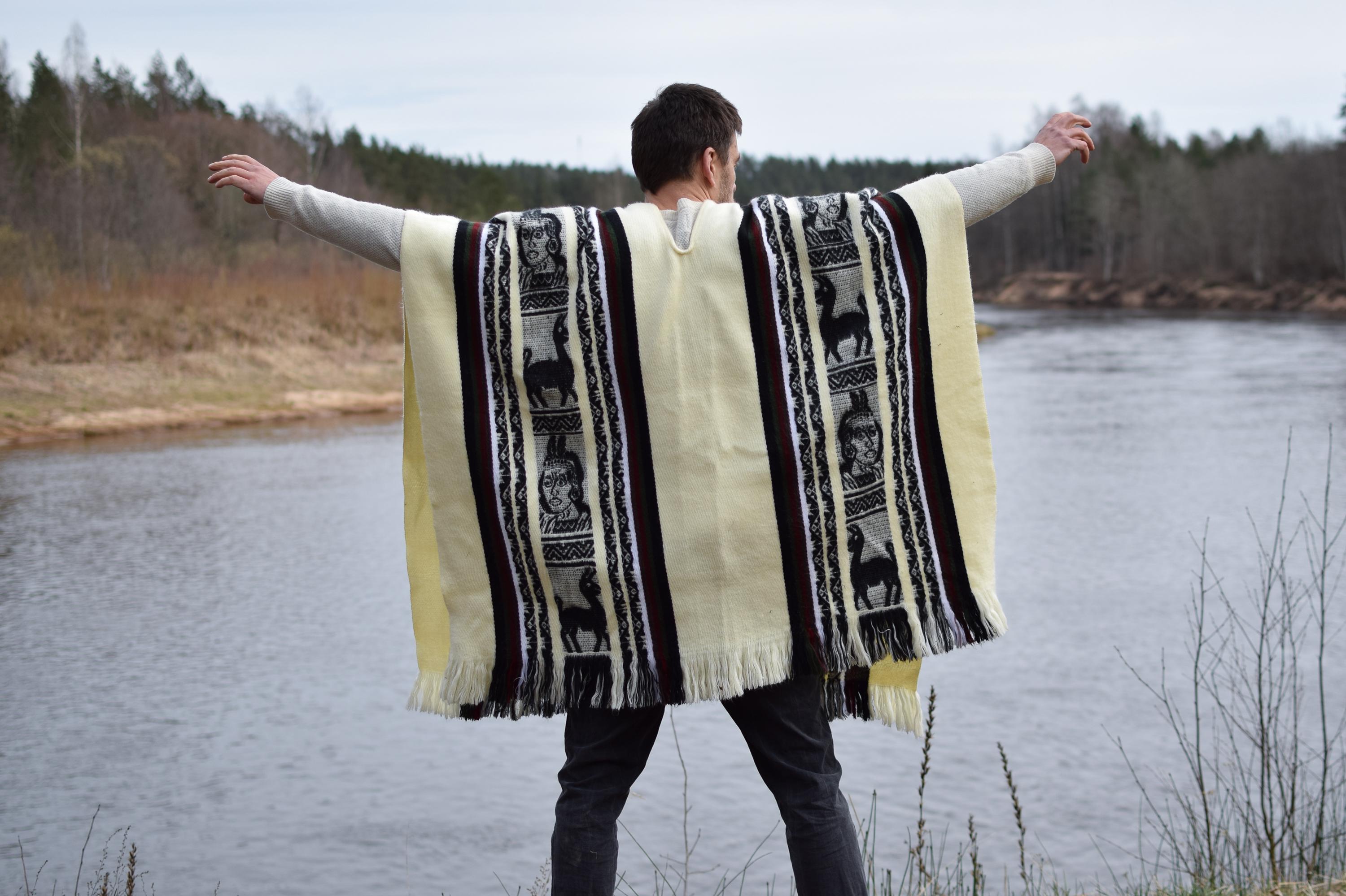 Vintage Wool Poncho: South American Aztec Pattern Cape Cloak - Etsy