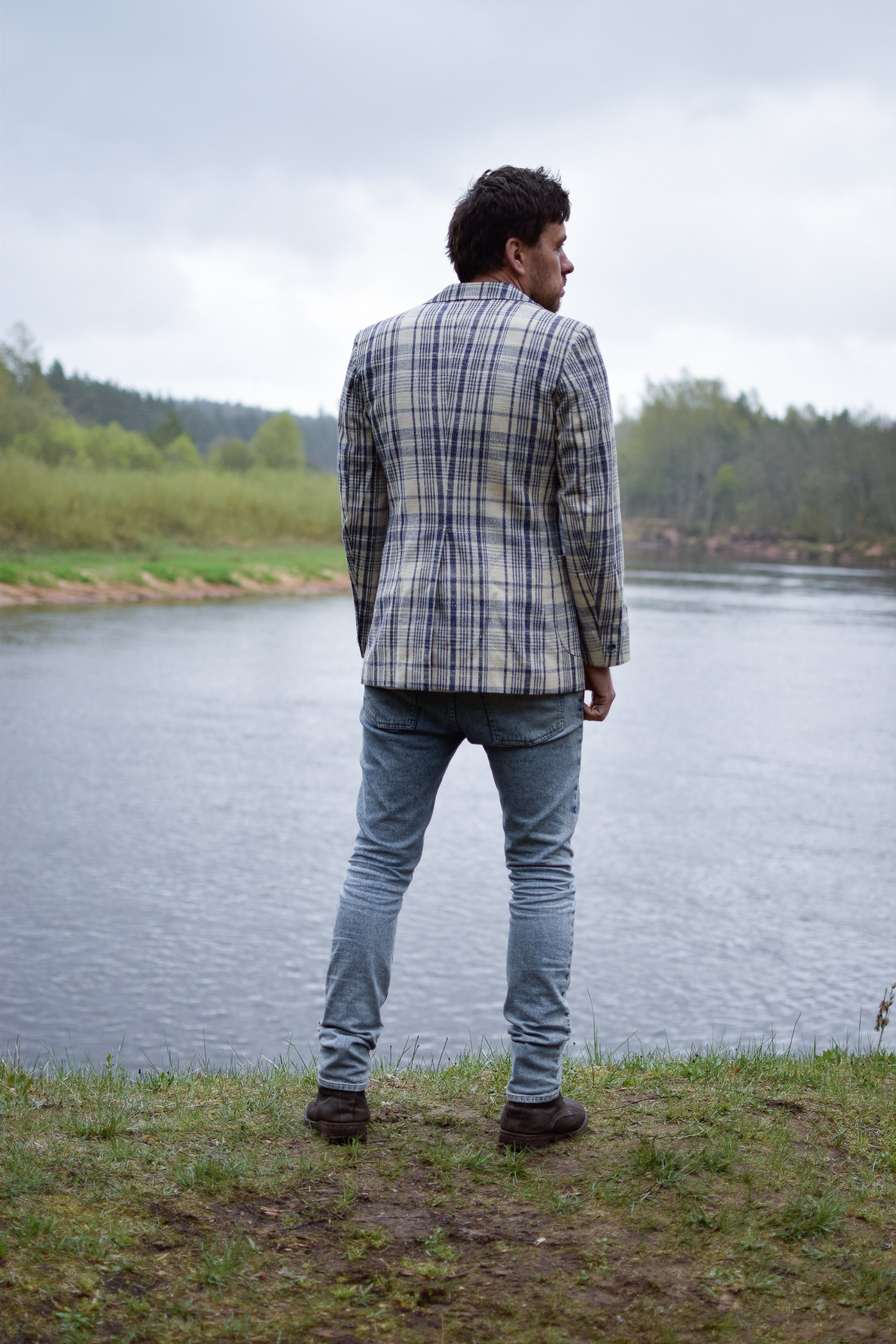 Blue Checker 80s Sport Coat - Finnish Vintage Tweed Jacket