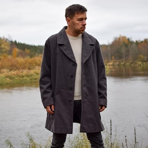 Vintage wollen overjas, oversized midi-winterjas voor heren, jaren 90 retro lodenjas, trenchcoat in militaire stijl - GROTE herenmaat