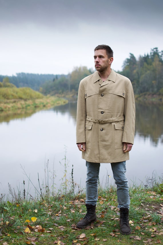 Vintage trench coat, beige duster coat, mens coat… - image 10