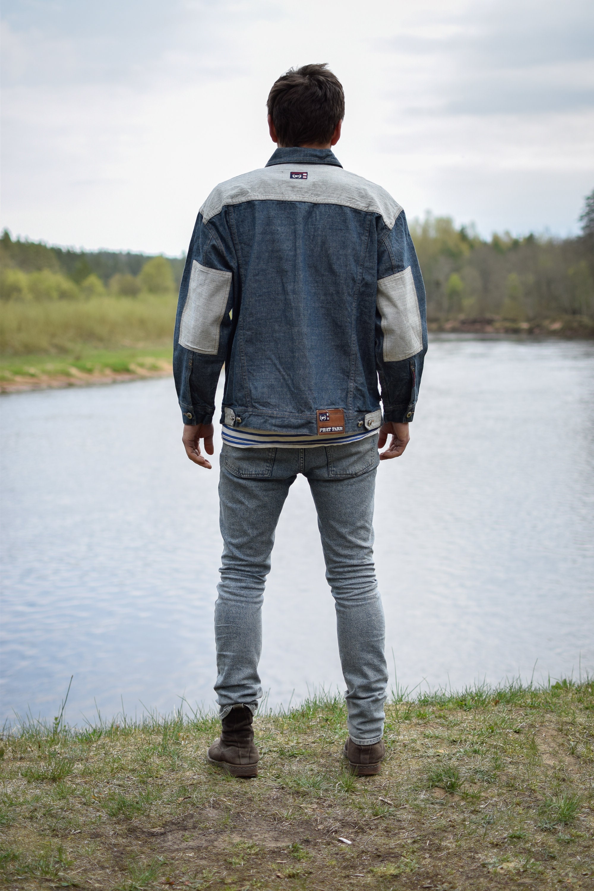 Vintage Phat Farm Denim Jacket – Y2K Blue Jean Overcoat, Men's