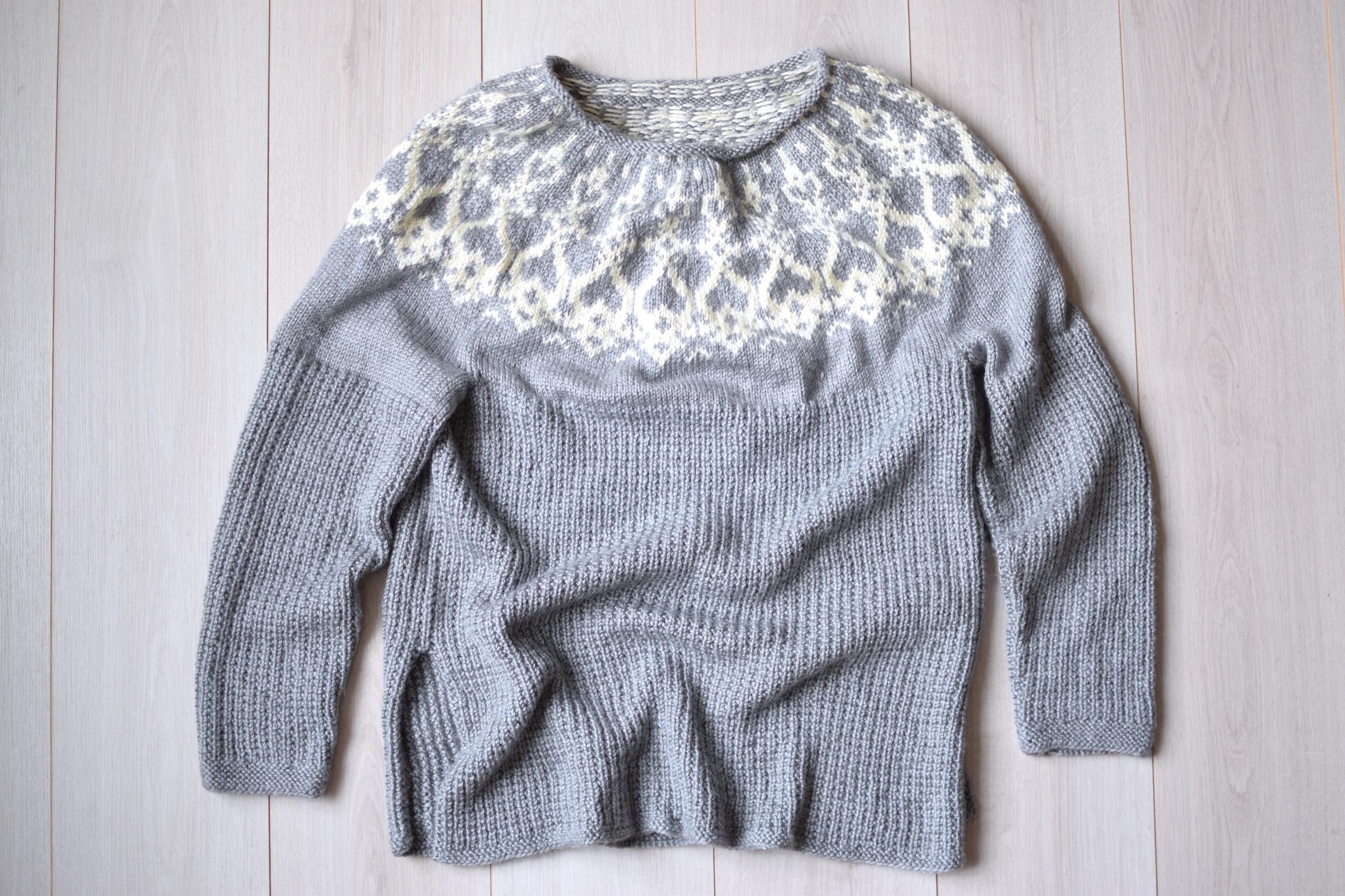 Large oversize ICELANDIC pullover, Gray vintage nordic sweater, Handmade winter jumper, Christmas sweater - Men's LARGE size