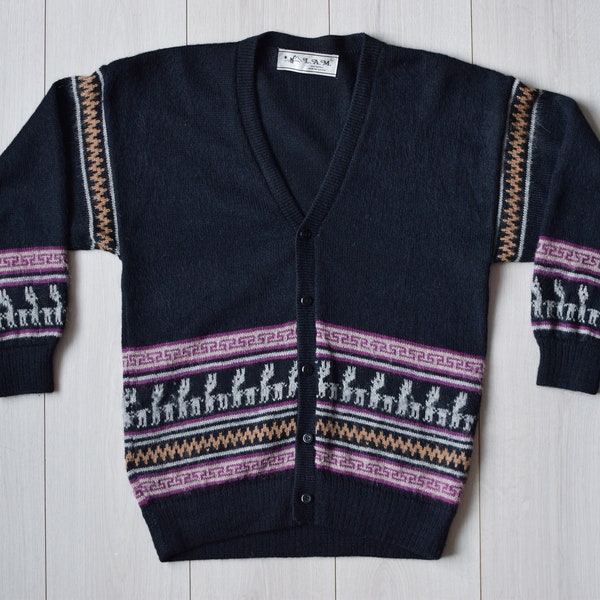 Cardigan authentique en alpaga bolivien - Veste confortable en tricot de laine de lama des Andes - Fabriqué en Bolivie - Taille moyenne pour femme