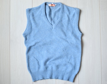 Vintage 70s Shetland Wool Vest: Blue Knitted Sweater Vest, M/L
