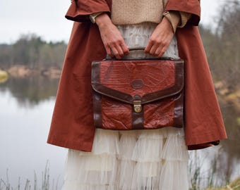 Bolso de mano vintage práctico - Maletín retro de piel auténtica