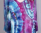 Women 39 s, Size Medium, Ice Dye, Tie Dye, Tunic, Short Sleeve, Cold Shoulder, V Neck, Agate, Geode, Boho,Hippie, One Of A Kind, FREE SHIPPING