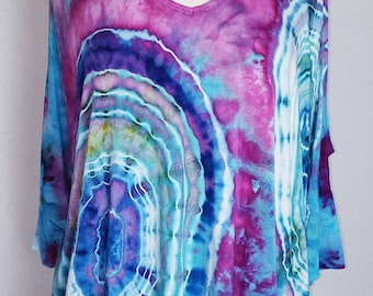 Nature Art Womens Spiral Tie Dye Long Tunic Shirt Scoop Neck High Low Top