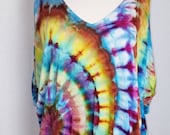 Women 39 s, Size Small, Ice Dye, Tie Dye, Tunic, Half Sleeve, Cold Shoulder, V Neck, Hippie, Boho, Colorful, One Of A Kind, FREE SHIPPING