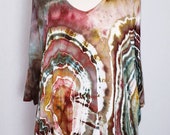 Women 39 s, Size Medium, Ice Dye, Tie Dye, Tunic, Half Sleeve, Cold Shoulder, V Neck, Hippie, Boho, Agate, Geode, One Of A Kind, FREE SHIPPING
