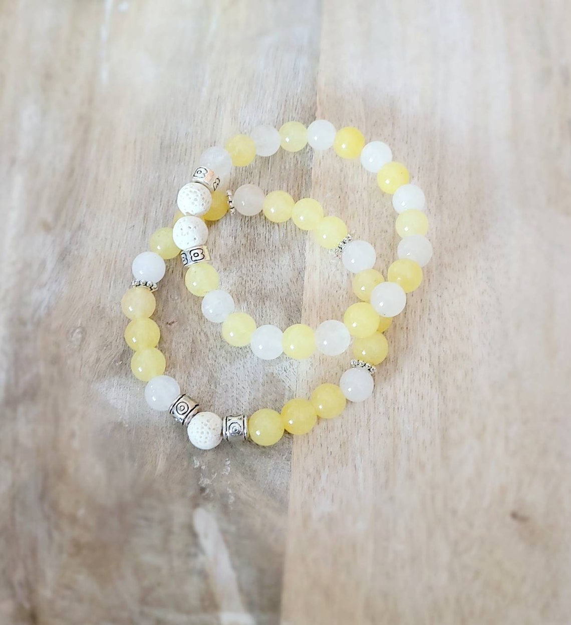 The Margie Set Of Two Yellow And White Jade Bracelets | Etsy