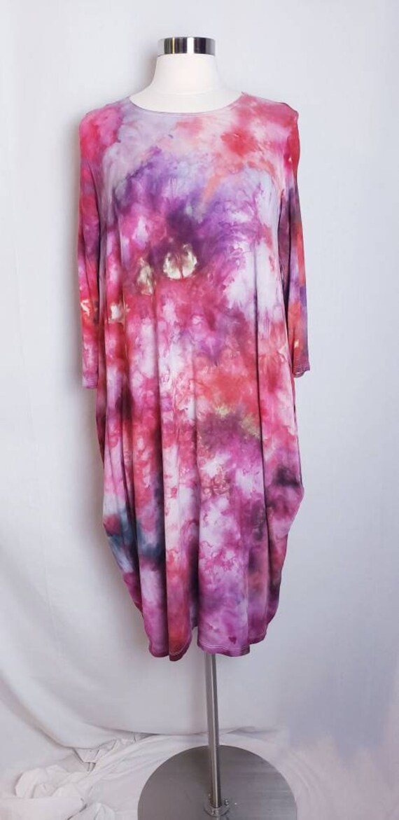 Ice Dyed Tie Dyed Midi Dress Size Large 3/4 Sleeve | Etsy