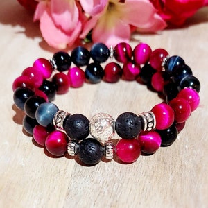 Hot Pink Red and Navy Stacking Beaded Bracelets – Kit's