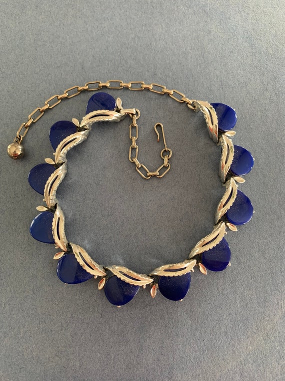 NECKLACE LUCITE COBALT, Vintage Cobalt Blue & Silv