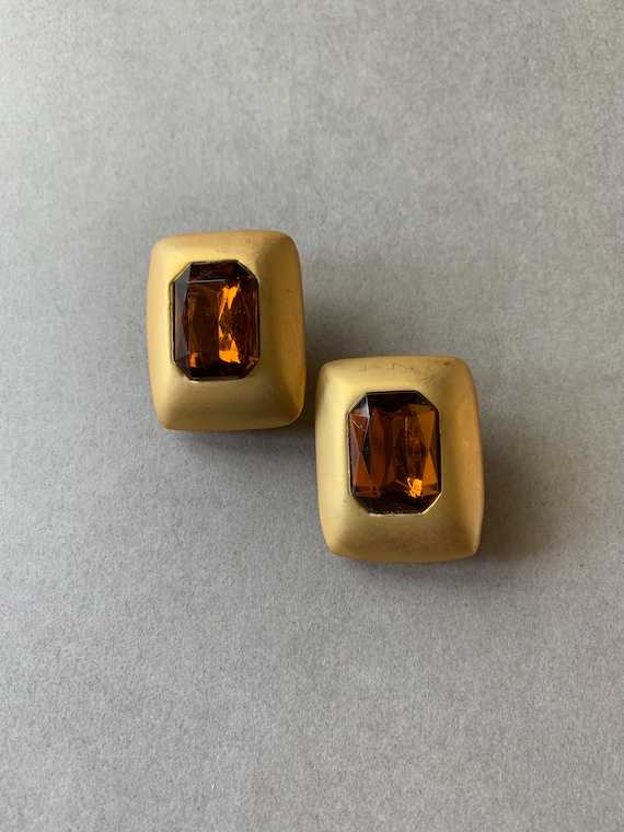 RUNWAY CLIP EARRINGS, Amber Glass Earrings