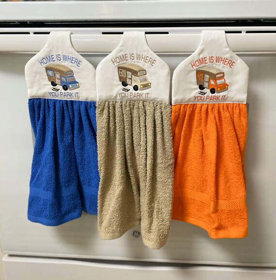 HOME IS WHERE YOU PARK IT 2 CAMPER HANGING KITCHEN TOWELS 