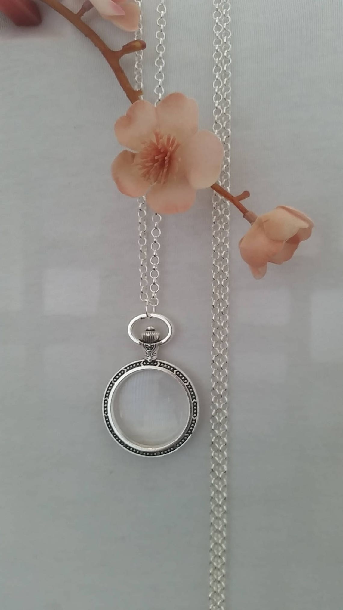 Magnifying Glass Statement Necklace Pendant Watch Silver Chain Etsy