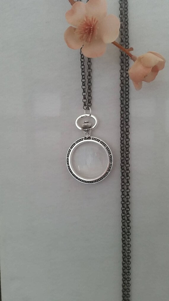 Magnifying Glass Necklace Pendant Watch Silver Black Chain - Magnifying Glass Pendant Australia Magnifying Glass Necklace Pendant Watch Silver Black Chain - Magnifying Glass Pendant Australia