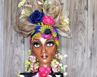 Diva Mannequin Head, African American Mannequin Head, Styrofoam Mannequin Head, Whimsical Centerpiece