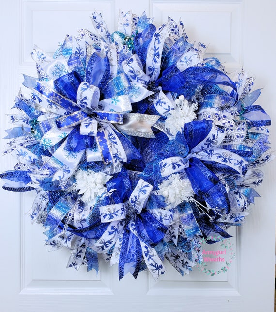 Hanukkah Wreath Blue And Silver Winter Wreath For Front Door Etsy