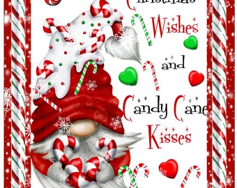 Christmas Wishes and Candy Cane Kisses Sign, Christmas tree sign, Candy Cane Sign, Candy Cane Gnome, Red and White Sign, Wreath Supplies