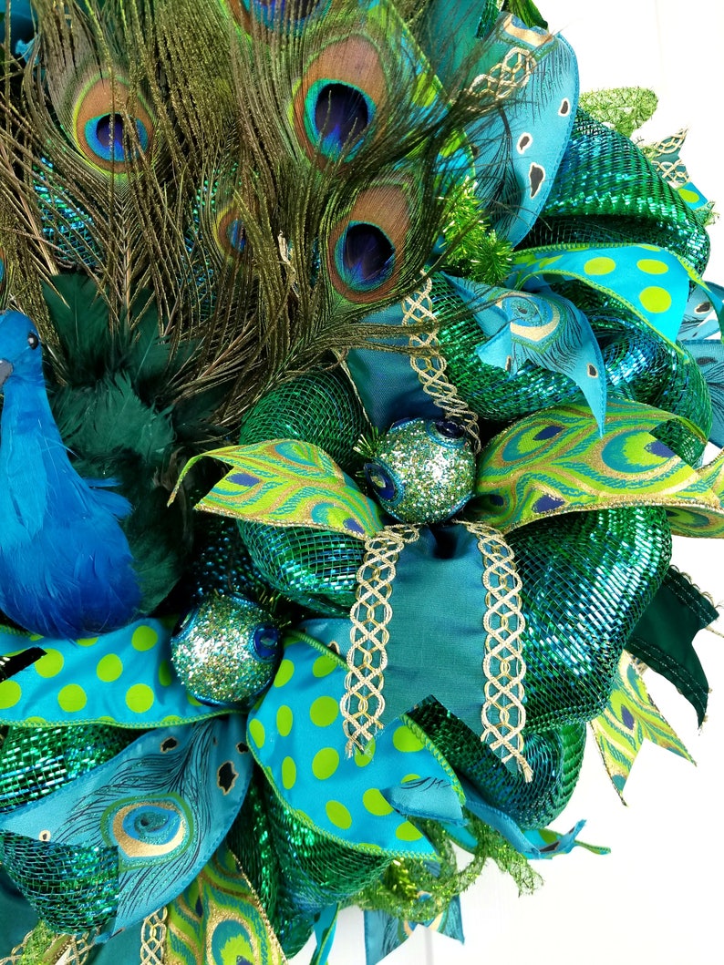 Peacock Deco Mesh Peacock Wreath Peacock Feathers Peacock Etsy