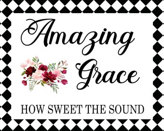 Amazing Grace Wreath Attachment, Floral Design Sign, Craft supplies, Black and White Sign, Everyday Wreath Sign, Religious Sign for Wreath