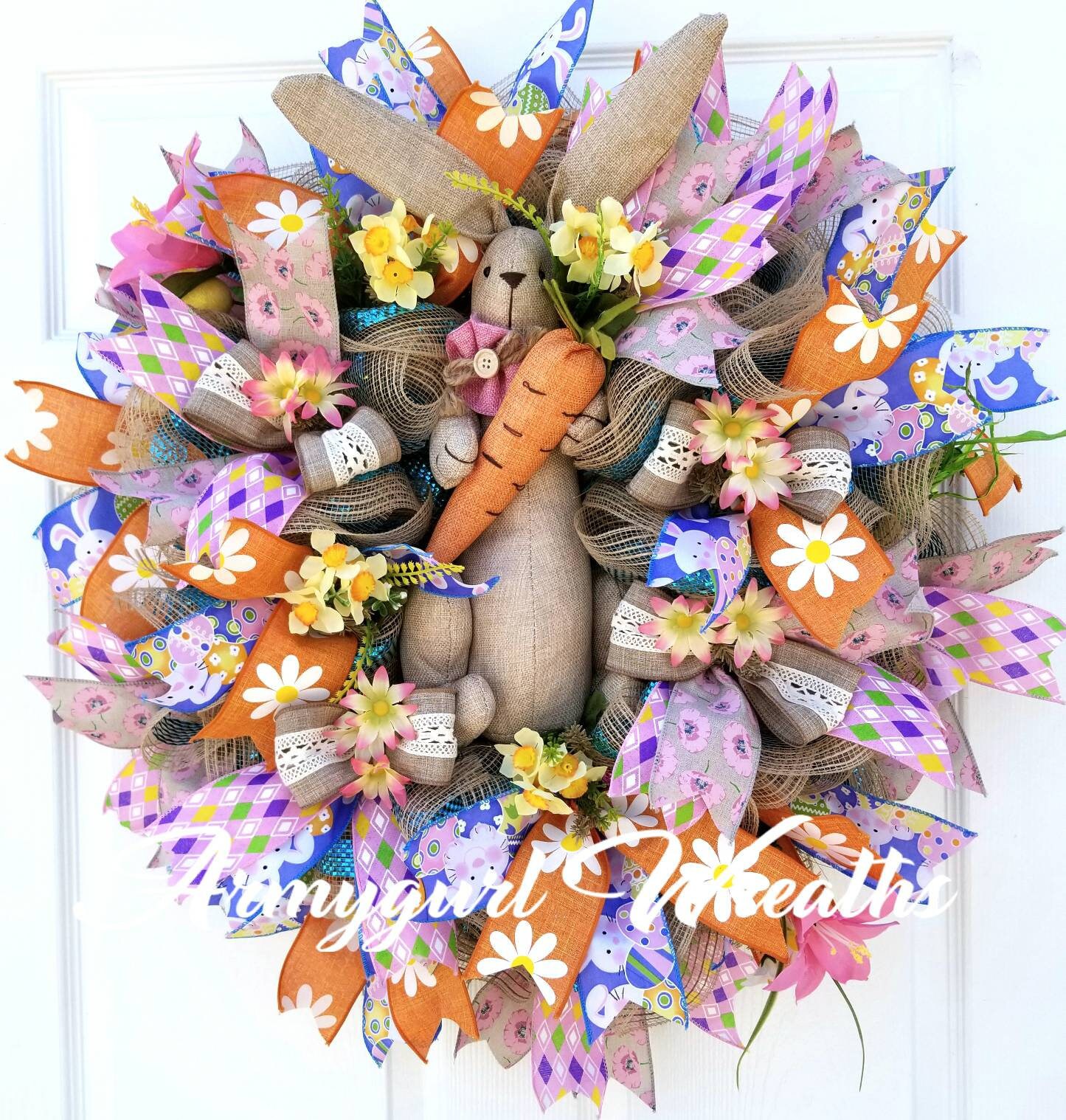Country Easter Bunny Rabbit Wreath for Front Door or Porch Etsy