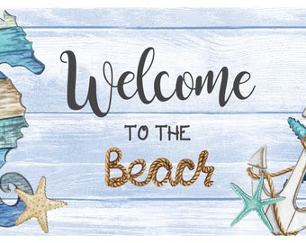 Welcome Beach Sign, Wreath attachment, Seahorse Front Door Decor, Everyday Wreath Sign, Beach Wreath Sign, Custom Wreath Sign, Armygurl