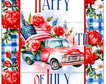 July 4th Wreath Sign, Patriotic Sign, Celebrate America Metal Sign, Red Truck Sign, America 1776, Independence Day, American Décor