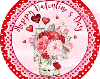 Happy Valentine Truck Hearts Sign for Wreath, Valentine Bucket of Love Red Roses and Hearts, Valentine Wreath Attachment
