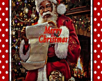 Black Santa Sign, Merry Christmas Santa Sign for Wreath, Afro Santa Design, Wreath Attachment, Holiday Metal Sign, Craft Supplies,