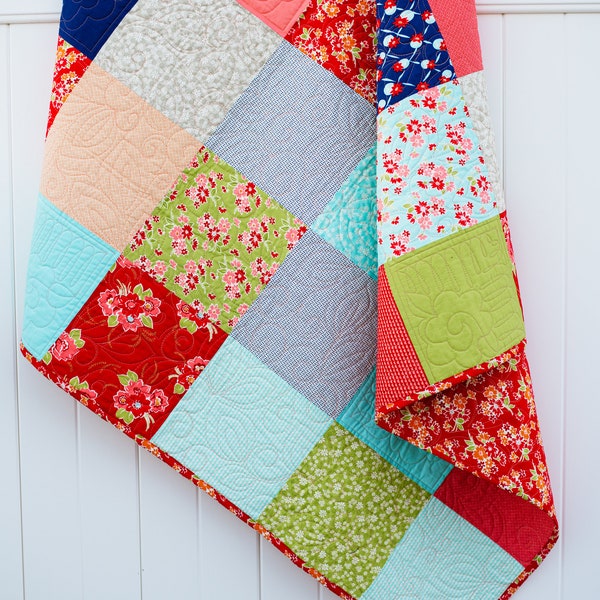 Dessus De Couette (Quilt Top) "Little Lazy Cats" - Multicolore, Fait Main - Neuf
