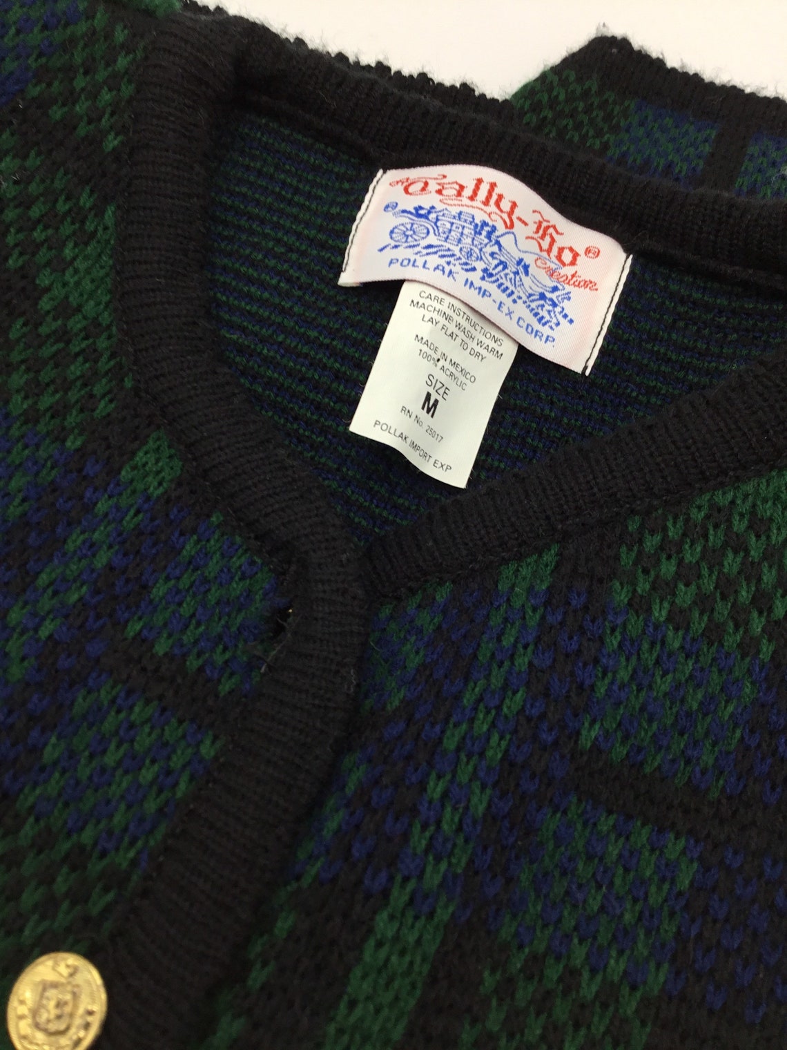Sweater: Scottie Dog Cardigan Green Blue Plaid 1990s | Etsy