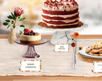 Baby Shower Food Labels, Food Tents, Baby Shower Decor, Foldable Food Labels, Customizable, Editable, Spring and Summer Floral Template