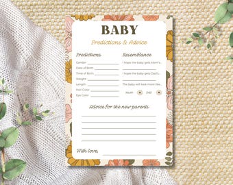 Baby Shower Advice and Predictions Template, Baby Shower Game, Customizable, Editable, Spring and Summer Floral Template