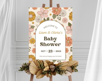 Baby in Bloom Welcome Sign, Baby Shower Printable, Customizable, Editable, Spring and Summer Floral Template