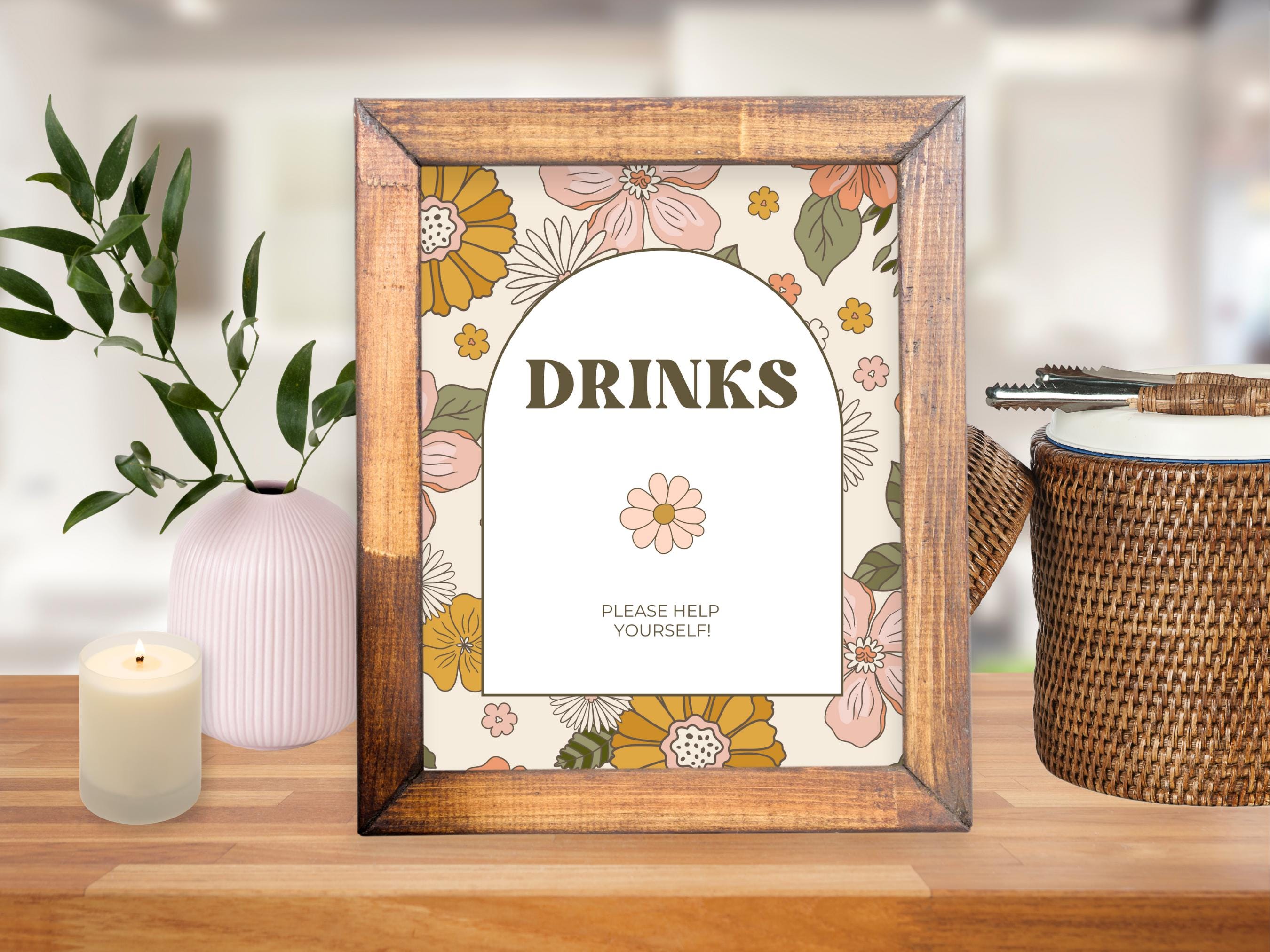 Drinks Sign Template, Baby Shower Sign, Customizable, Editable, Spring and Summer Floral Template