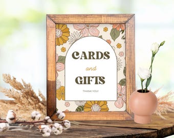 Cards and Gifts Sign Template, Baby Shower Sign, Customizable, Editable, Spring and Summer Floral Template