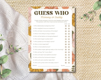 Baby Shower Guess Who Game Template, Baby Shower Game, Mommy or Daddy Baby Shower, Customizable, Editable, Spring and Summer Floral Template