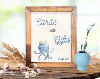 Ahoy It's A Boy Baby Shower Cards & Gifts Sign - Customizable, Editable, Nautical Template