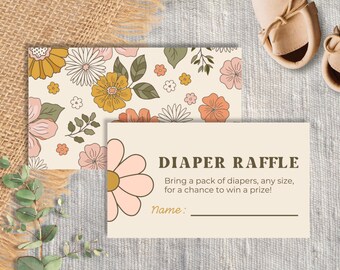 Diaper Raffle Ticket, Baby Shower Diaper Raffle Game, Diaper Raffle Card, Diaper Raffle Insert, Spring and Summer Floral Template, Baby Game