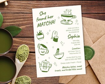 She Found Her Matcha Bridal Shower Invitation – Editable Canva Template