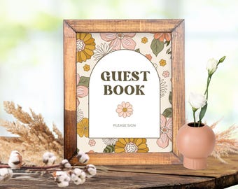 Guest Book Sign Template, Baby Shower Sign, Sign Our Guest Book, Baby Book, Customizable, Editable, Spring and Summer Floral Template