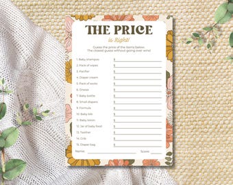 Baby Shower The Price is Right Game Template, Baby Shower Game, Guess the Price, Customizable, Editable, Spring and Summer Floral Template