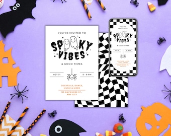 Spooky Vibes Halloween Party Invitation – Editable Canva Template, Instant Download