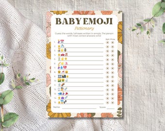 Baby Shower Emoji Pictionary Game Template, Baby Shower Game, Customizable, Editable, Spring and Summer Floral Template