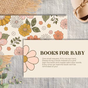 Books For Baby Card, Baby Shower Books Card, Customizable, Editable, Spring and Summer Floral Template