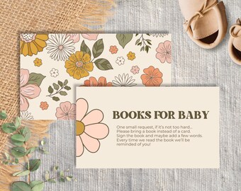 Books For Baby Card, Baby Shower Books Card, Customizable, Editable, Spring and Summer Floral Template