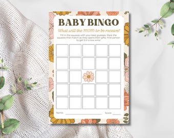 Baby Shower Bingo Game Template, Baby Shower Game, Customizable, Editable, Spring and Summer Floral Template
